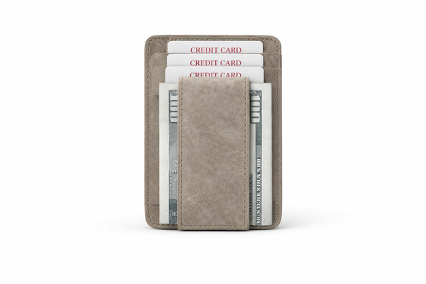 Leather Card Holder with Money Clip Minimalist Pocket wallet: Gray