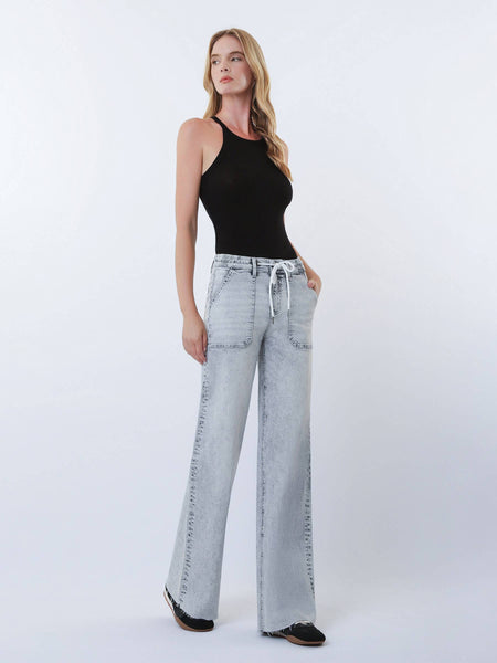 HIGH RISE UTILITY POCKET DRAWSTRING WIDE LEG JEANS F6112: INNOVATION