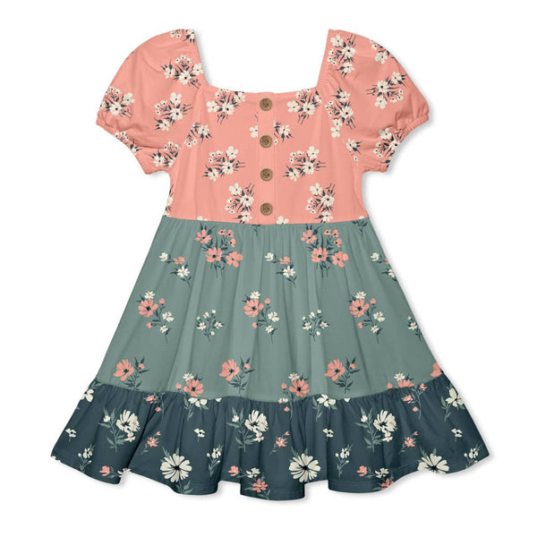 Girls Coral Picadilly Florals Ruffle-Hem A-Line Dress: