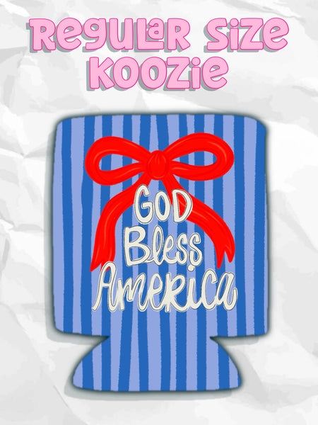 God bless America bow patriotic koozies : Slims