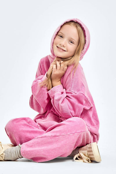 Oversized Mineral Wash Hoodie: Pink
