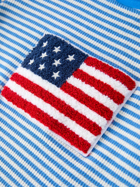 4th of July Flag Chenille Boys Set Blue Stripe Shorts: