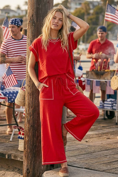 Scuba Contrast Stitch Lounge Set: RED