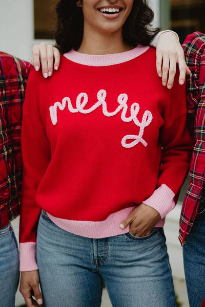 Merry Wholesale Red Sweater Pullover: Red