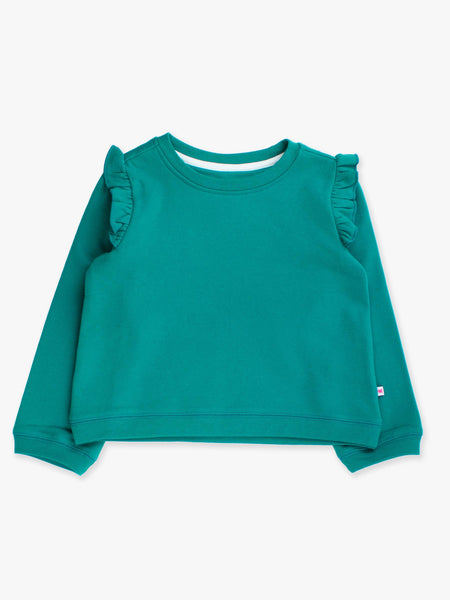 Girls Emerald Green Knit Flutter Sweatshirt