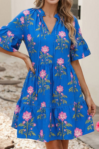 LDC Spring V Neck Short Sleeve Loose Flower Dress