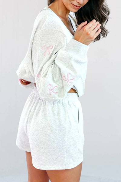 Bow Knot Embroidered Pullover & Shorts