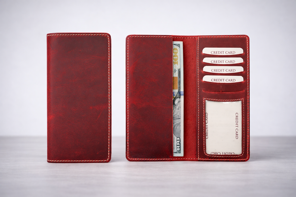 Genuine Leather Long Wallet Long Leather Bifold Wallet: Light Brown