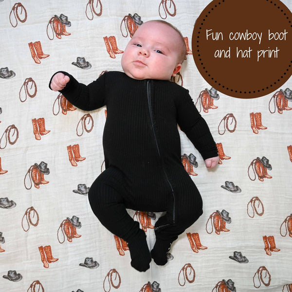Life Is Better In Boots Western Baby Muslin Swaddle Blanket