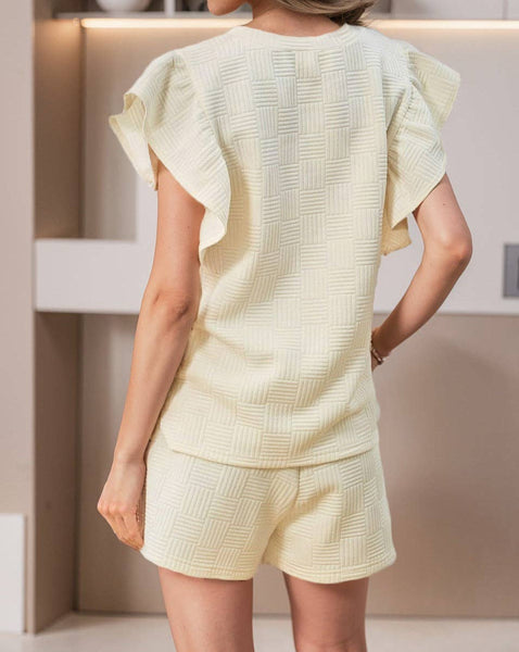 Textured Tee and Shorts Set: Apricot