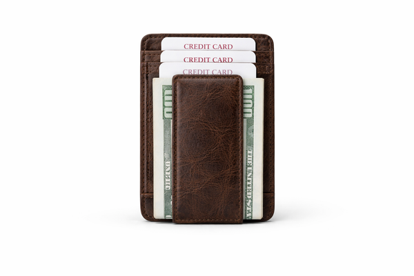 Leather Card Holder with Money Clip Minimalist Pocket wallet: Brown