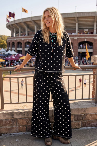 Heavy Scuba Polka Dot Short Sleeve Set: CREAM/BLACK