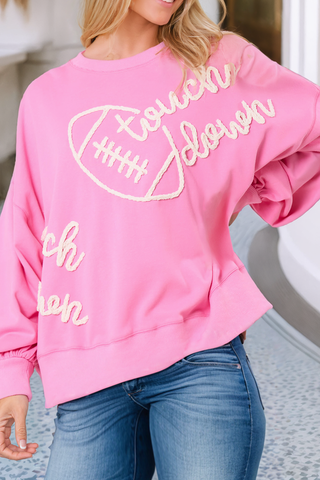 LDC Touch Down Rugby Thread Embroidery Sweatshirt: Pink