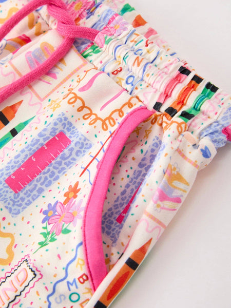 Back to School Print Girl Short Set Scallop Hem: