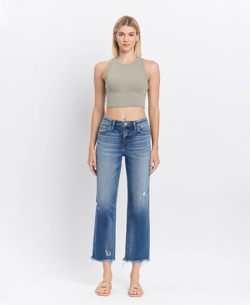 HIGH RISE FRAYED HEM CROP STRAIGHT JEANS F5569: ADMIRE