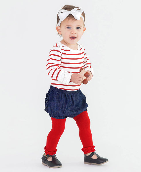 Girls Red Footless Ruffle Tights: Red