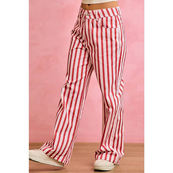 GAMEDAY THEME STRIPE HIGH RISE FLARE PANTS: RED