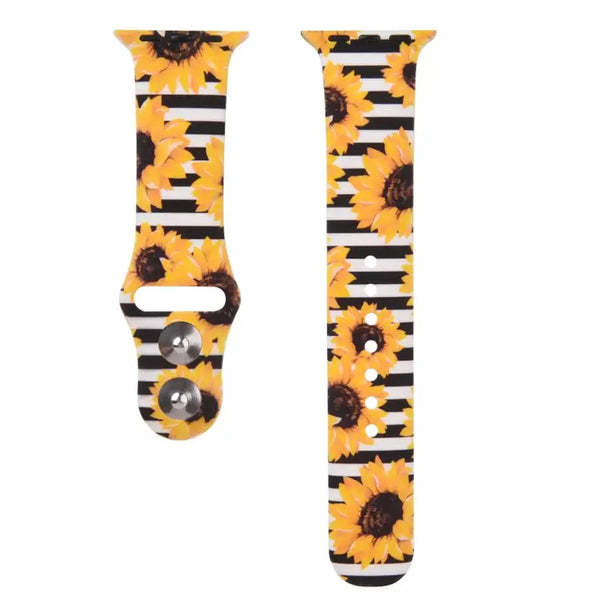 Printed Apple Watch Silicone Band Flowers Pineapple Turtles: Flamingo / 38/40/41mm