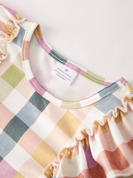 Fall Thanksgiving Plaid Long Sleeve Girls Dress: