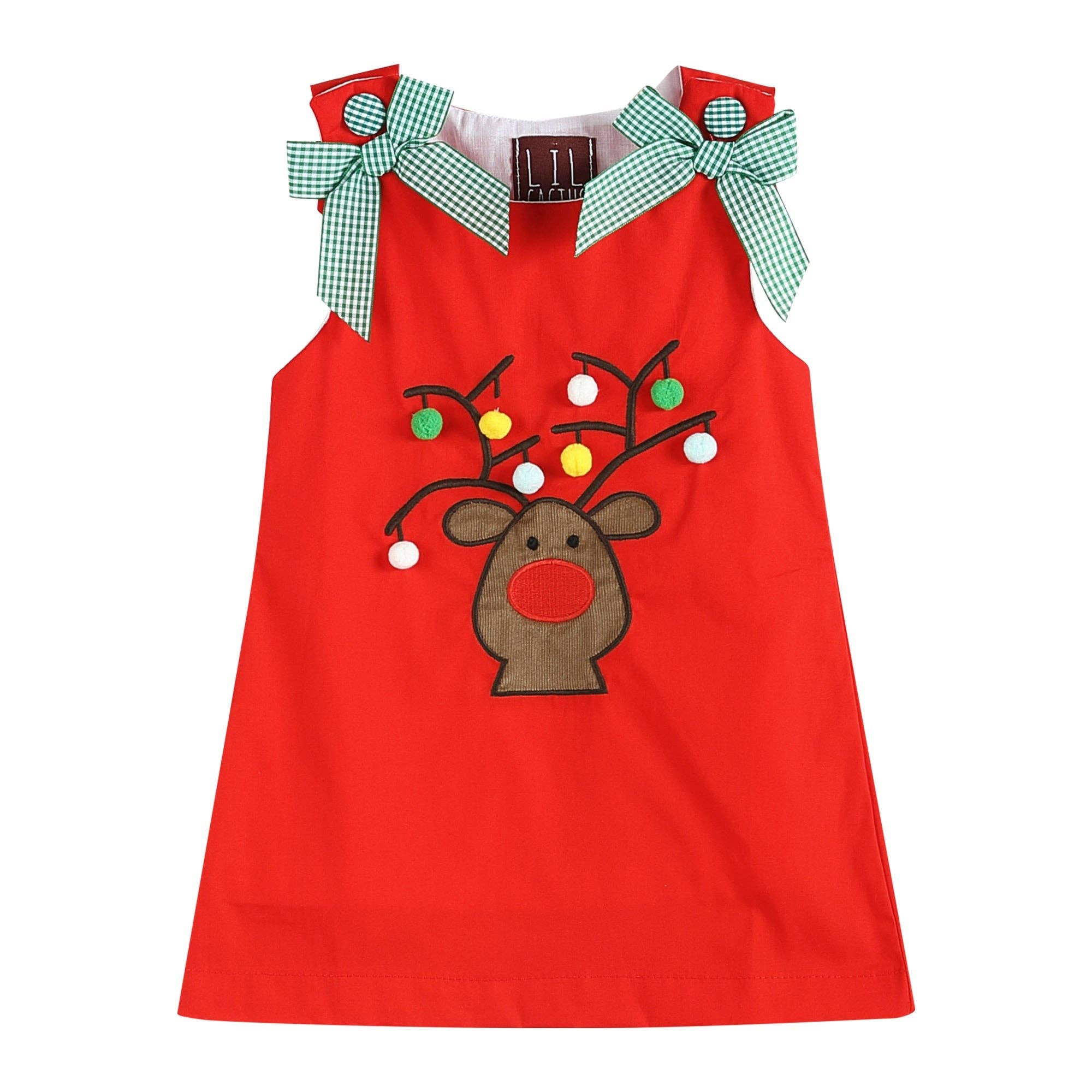 Red Reindeer Pom-Pom Shift Dress: