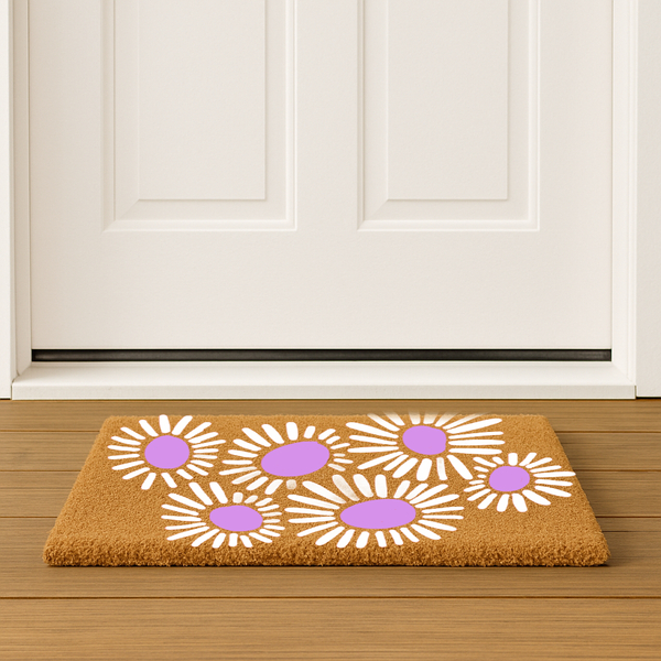 Daisy Coir Doormat, Size 18x30, Spring Floral Welcome mat