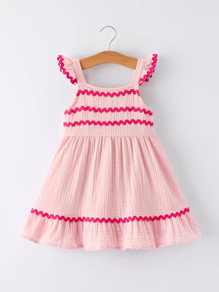 Summer Pink Girls Ruffle Trim Dress:
