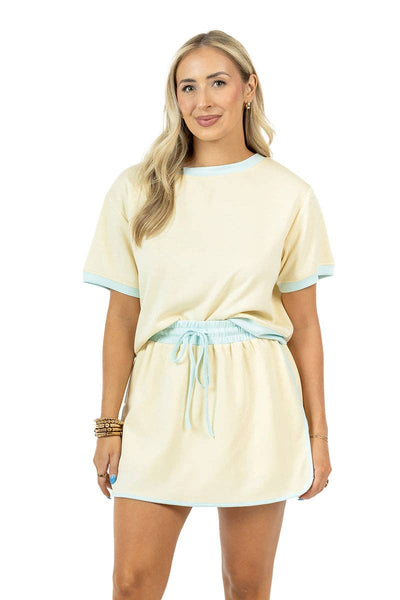 Yellow and Blue Contrast Cute Matching Skirt Set: Yellow