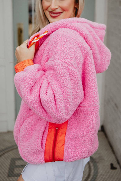 Pink Two-Toned Sherpa Pullover Hoodies