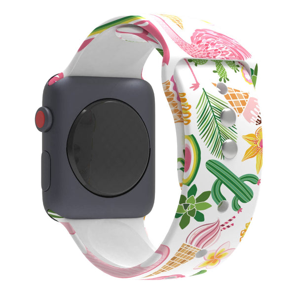 Printed Apple Watch Silicone Band Flowers Pineapple Turtles: Flamingo / 38/40/41mm
