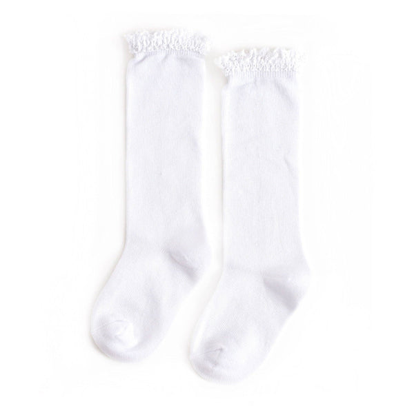 White Lace Top Knee High Socks