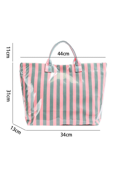Glossy Striped Large Tote Bag: Green / One Size