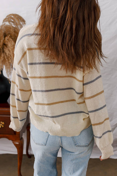 LDC Striped Ribbed Edge Drop Shoulder Sweater: Pink Stripe / S
