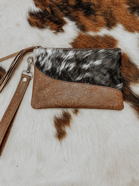Embossed Leather Cowhide Wristlet  4 colors: Turquoise