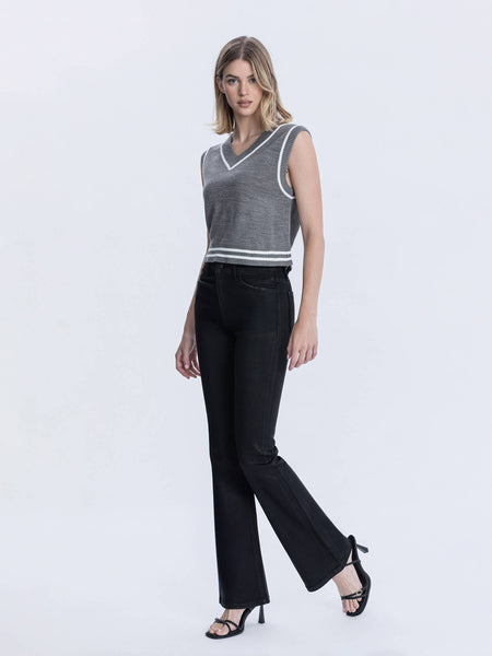 HIGH RISE FULL LENGTH COATED BOOTCUT JEANS F6314BK: Black
