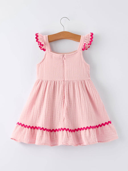 Summer Pink Girls Ruffle Trim Dress: