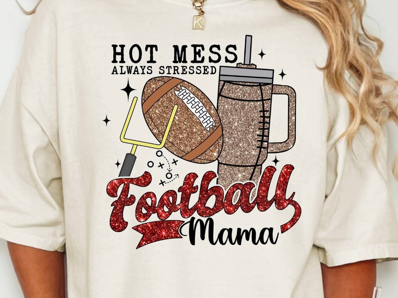 Faux Glitter Football Mama Tee