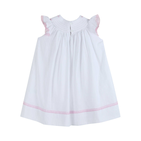 White and Pink Cross Smocked Bishop Dress: