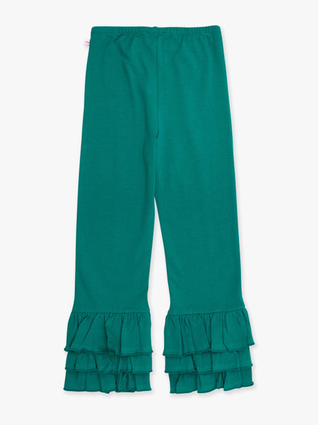Girls Emerald Green Ruffle Flare Pants