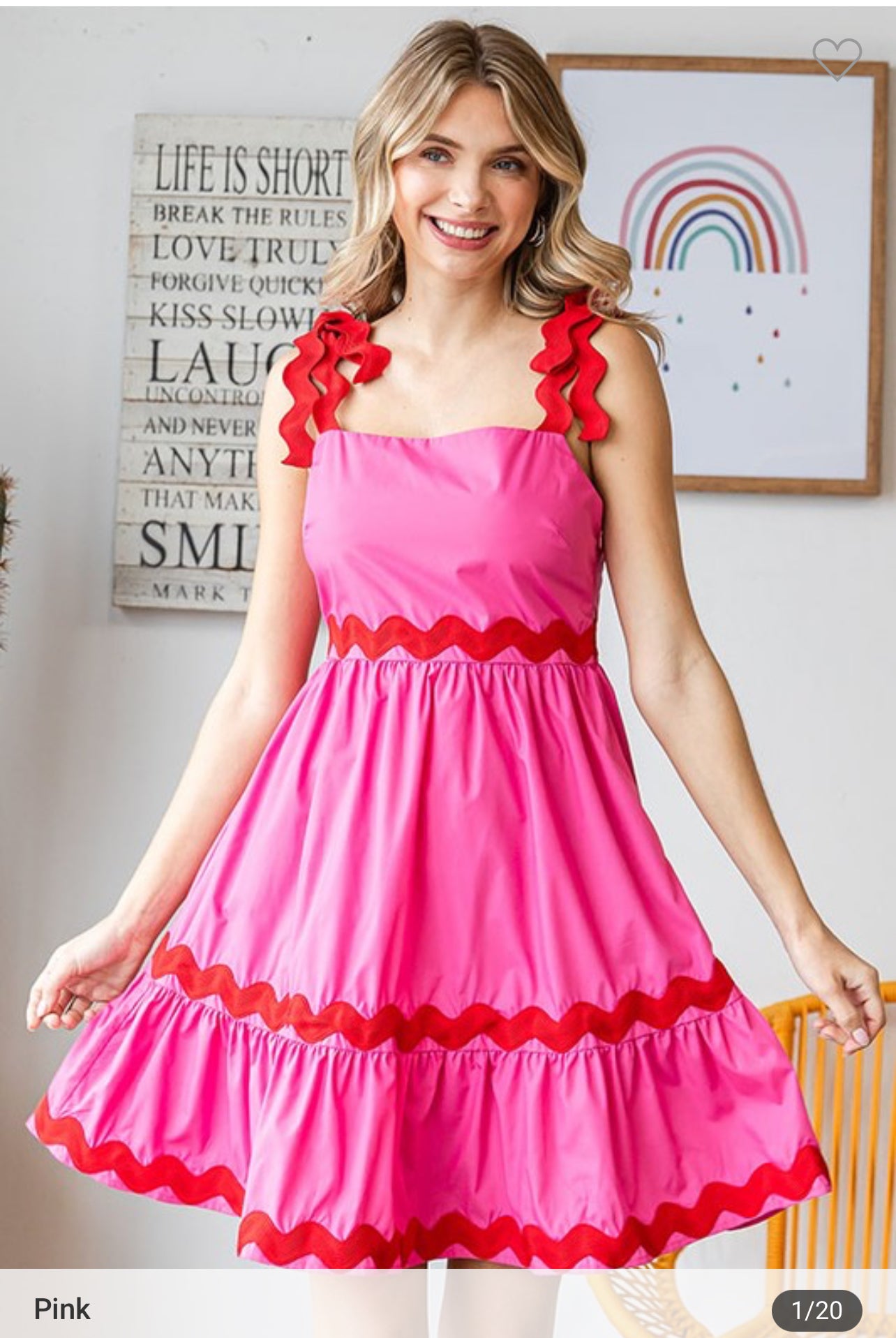 Wavy tie tiered dress pink