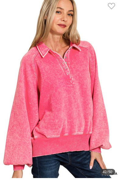 Fleece button collared pullover