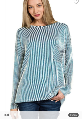 Ribbed oversized long sleeve top