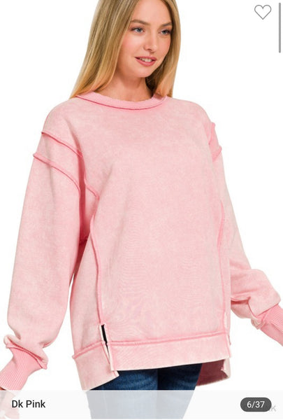 Acid wash exposed seam sweatshirt