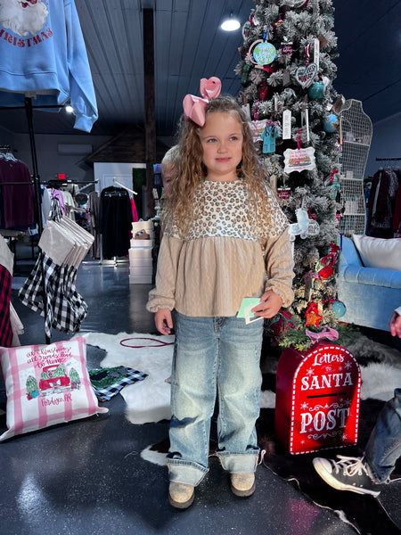 KIDS CABLE KNIT TOP WITH CHEETAH PRINT