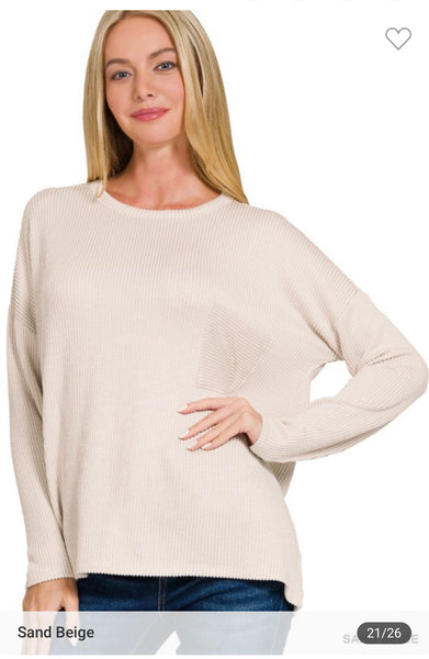 Ribbed oversized long sleeve top