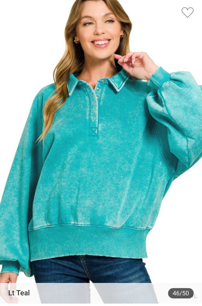 Fleece button collared pullover