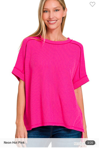 Ribbed short sleeve top