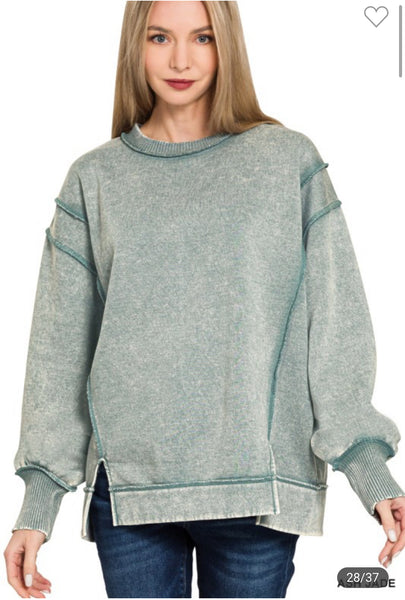 Acid wash exposed seam sweatshirt