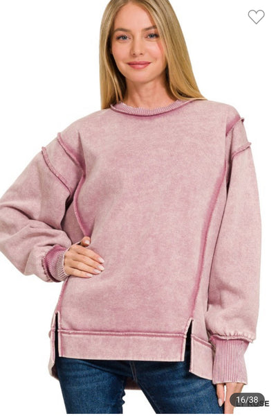 Acid wash exposed seam sweatshirt