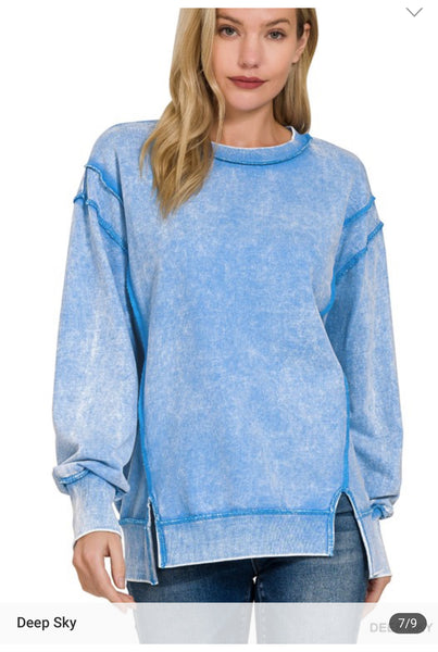 Acid wash exposed seam sweatshirt