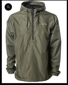 AF Waterfowl Olive Lightweight 1-4 Zip Pullover Windbreaker Jacket - Water Resistant